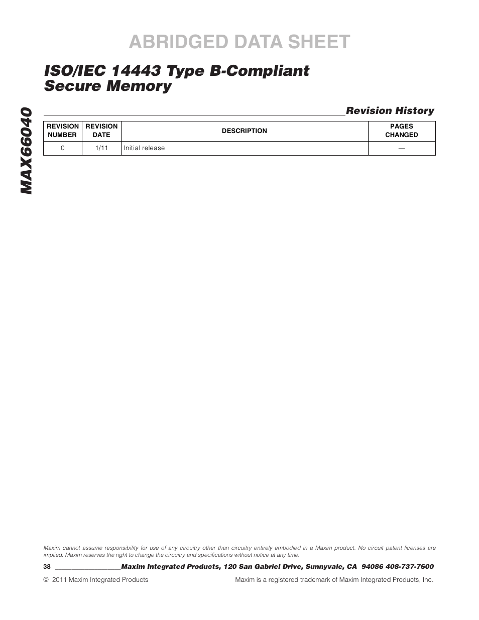 Abridged data sheet | Rainbow Electronics MAX66040 User Manual | Page 25 / 25