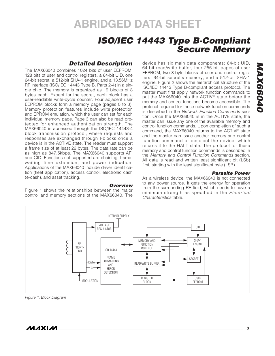 Abridged data sheet, Detailed description | Rainbow Electronics MAX66040 User Manual | Page 3 / 25