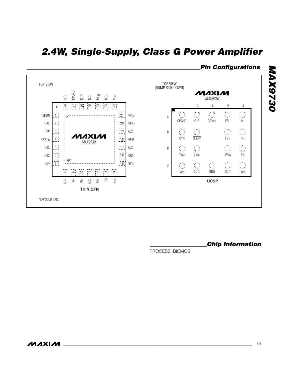 Pin configurations, Chip information | Rainbow Electronics MAX9730 User Manual | Page 11 / 14