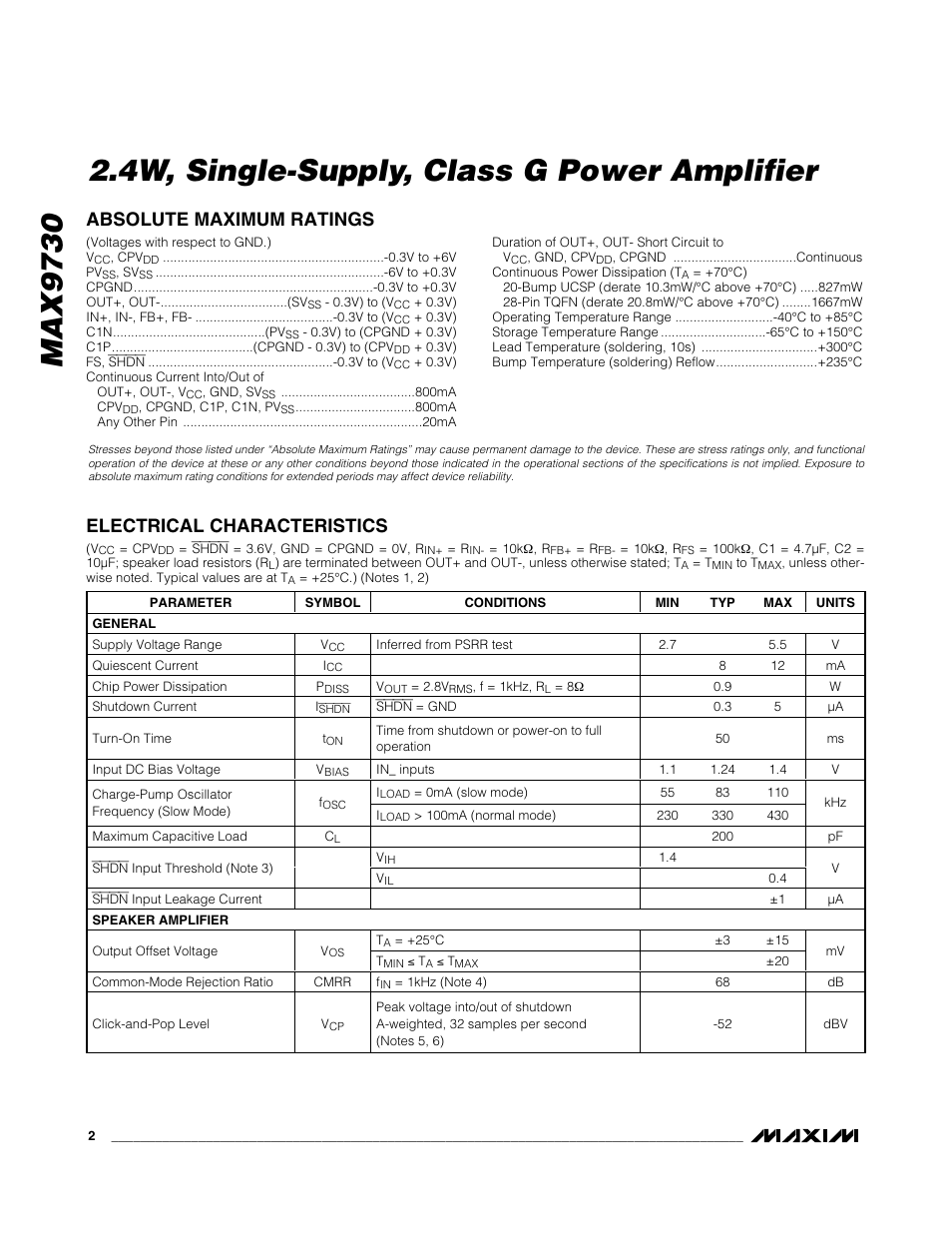 Rainbow Electronics MAX9730 User Manual | Page 2 / 14