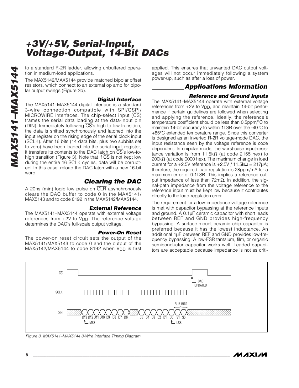 Clearing the dac, Applications information | Rainbow Electronics MAX5144 User Manual | Page 8 / 12
