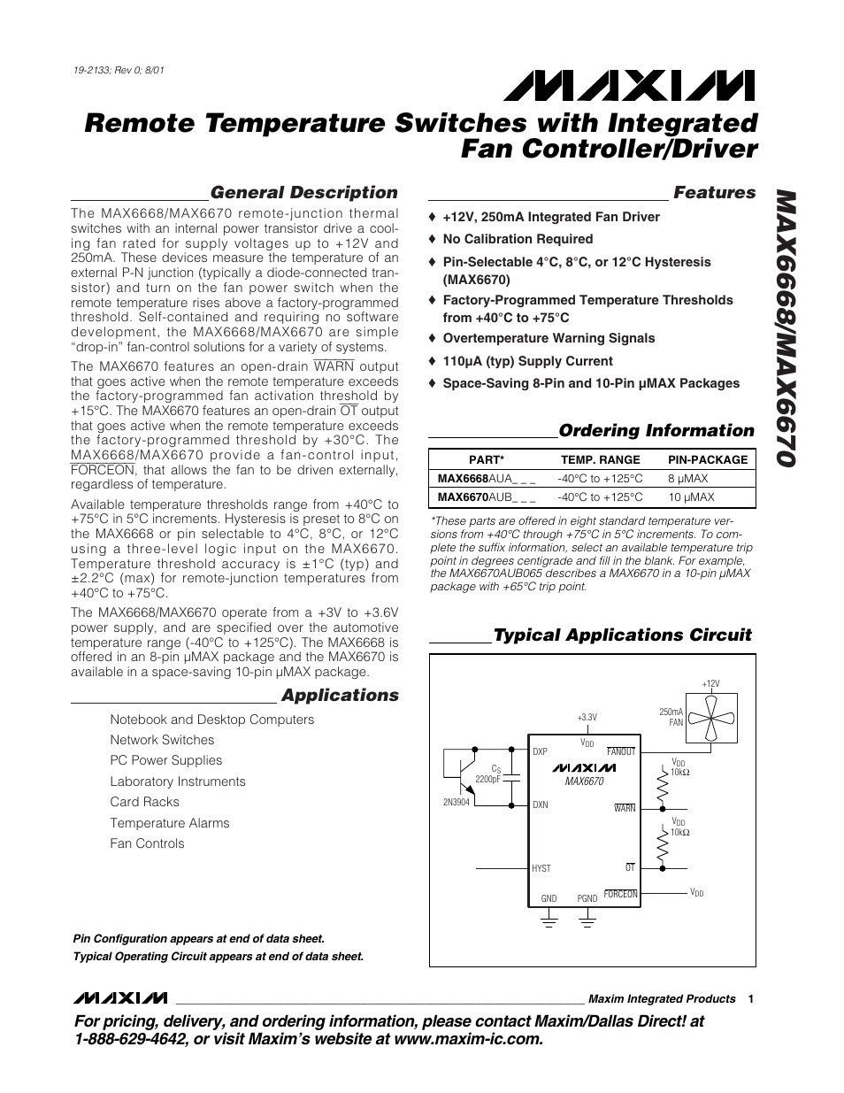 Rainbow Electronics MAX6670 User Manual | 8 pages