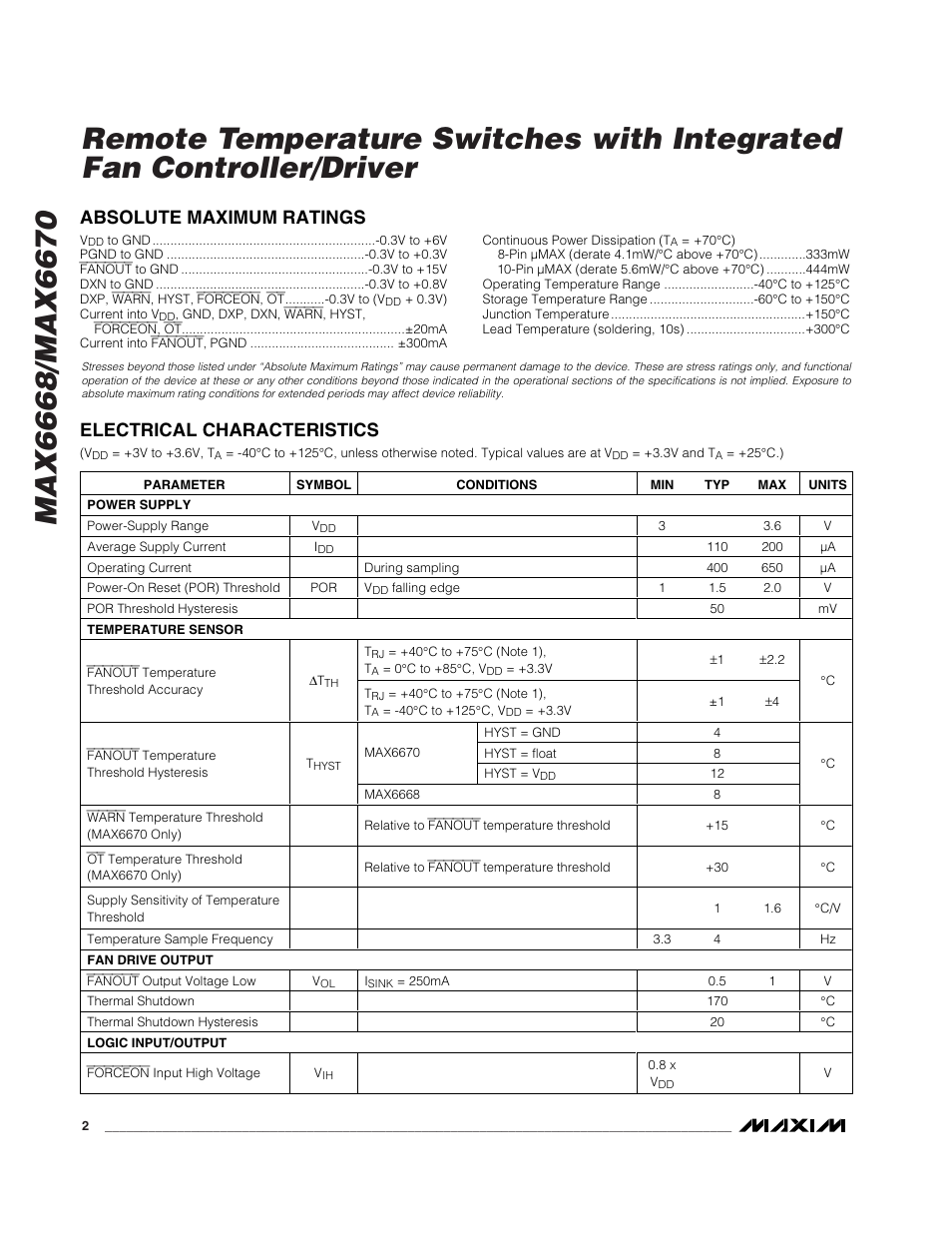 Rainbow Electronics MAX6670 User Manual | Page 2 / 8