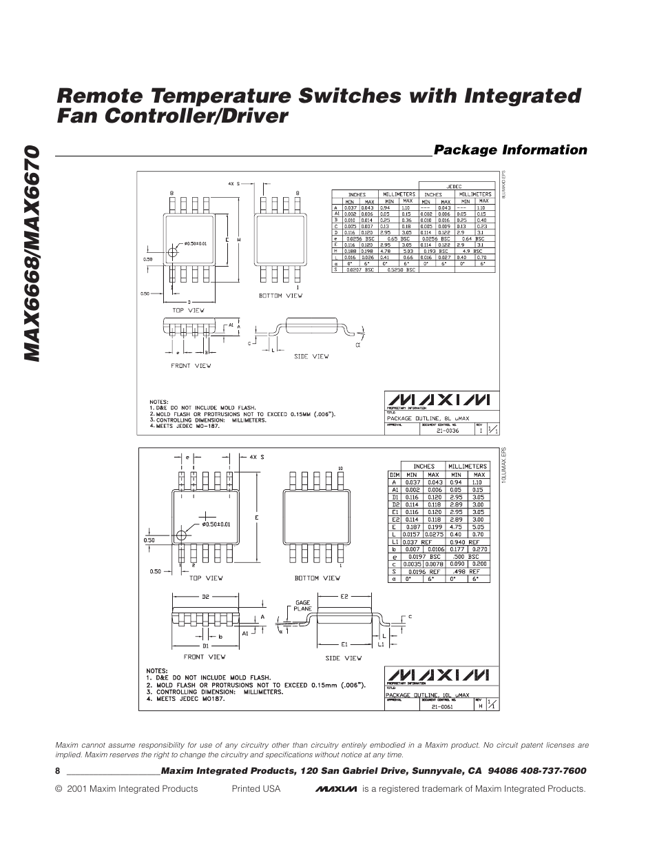 Package information | Rainbow Electronics MAX6670 User Manual | Page 8 / 8