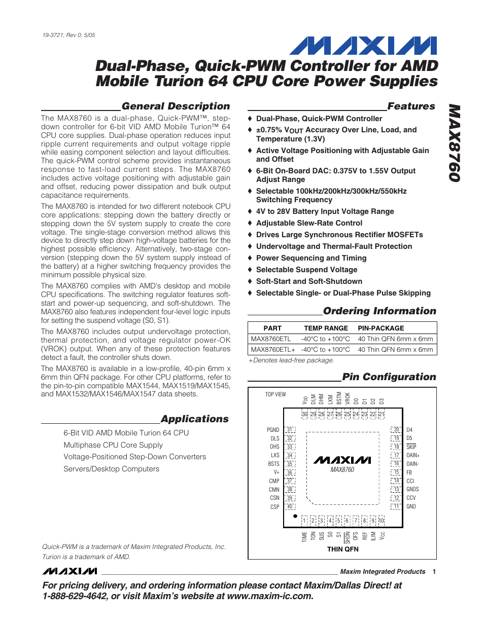 Rainbow Electronics MAX8760 User Manual | 39 pages