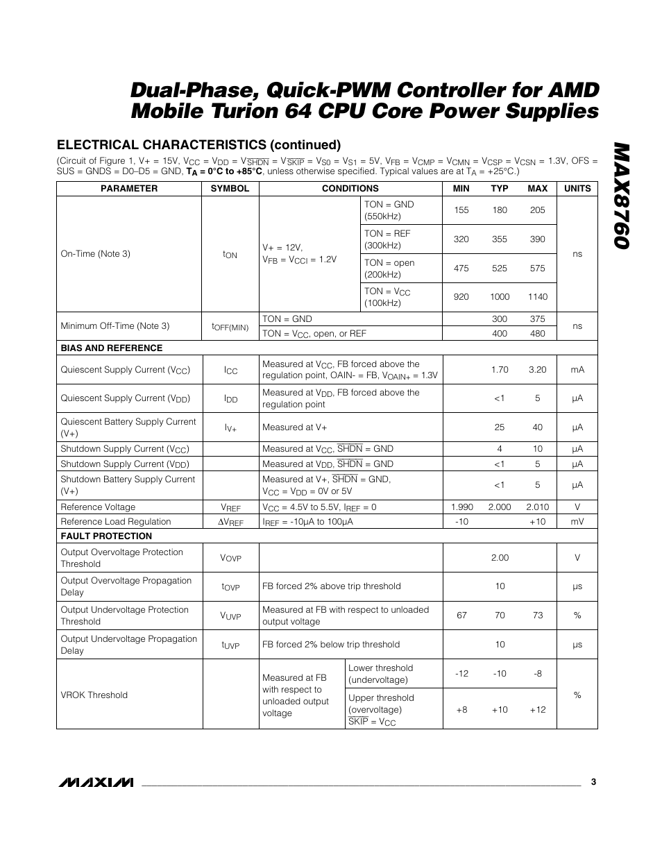 Electrical characteristics (continued) | Rainbow Electronics MAX8760 User Manual | Page 3 / 39