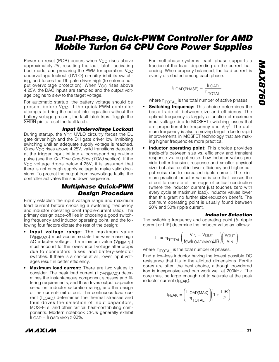 Multiphase quick-pwm design procedure | Rainbow Electronics MAX8760 User Manual | Page 31 / 39