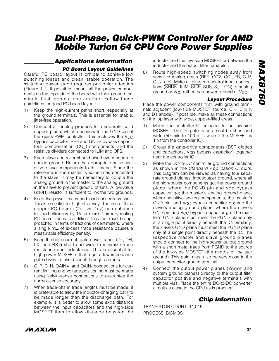 Applications information, Chip information | Rainbow Electronics MAX8760 User Manual | Page 37 / 39