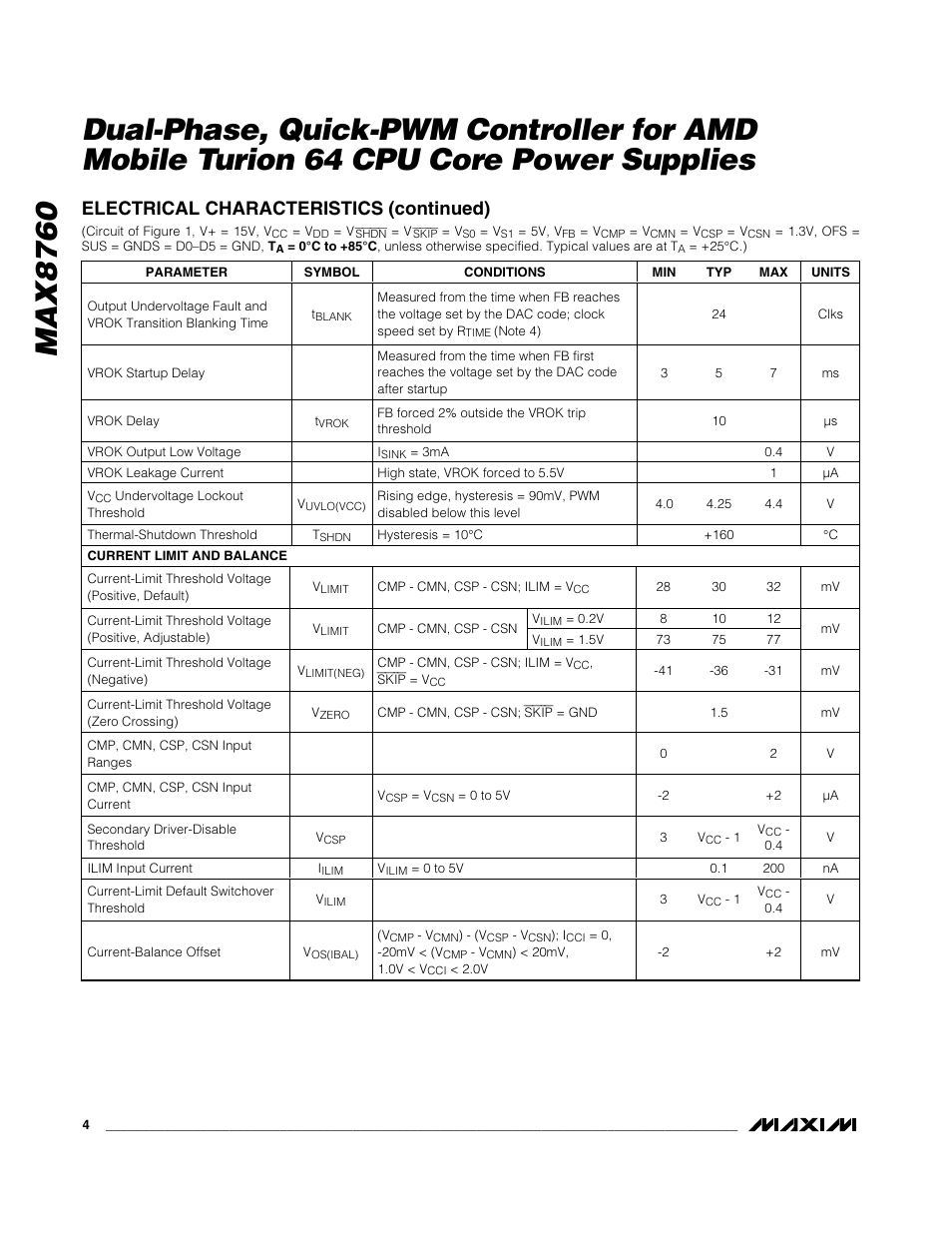 Electrical characteristics (continued) | Rainbow Electronics MAX8760 User Manual | Page 4 / 39