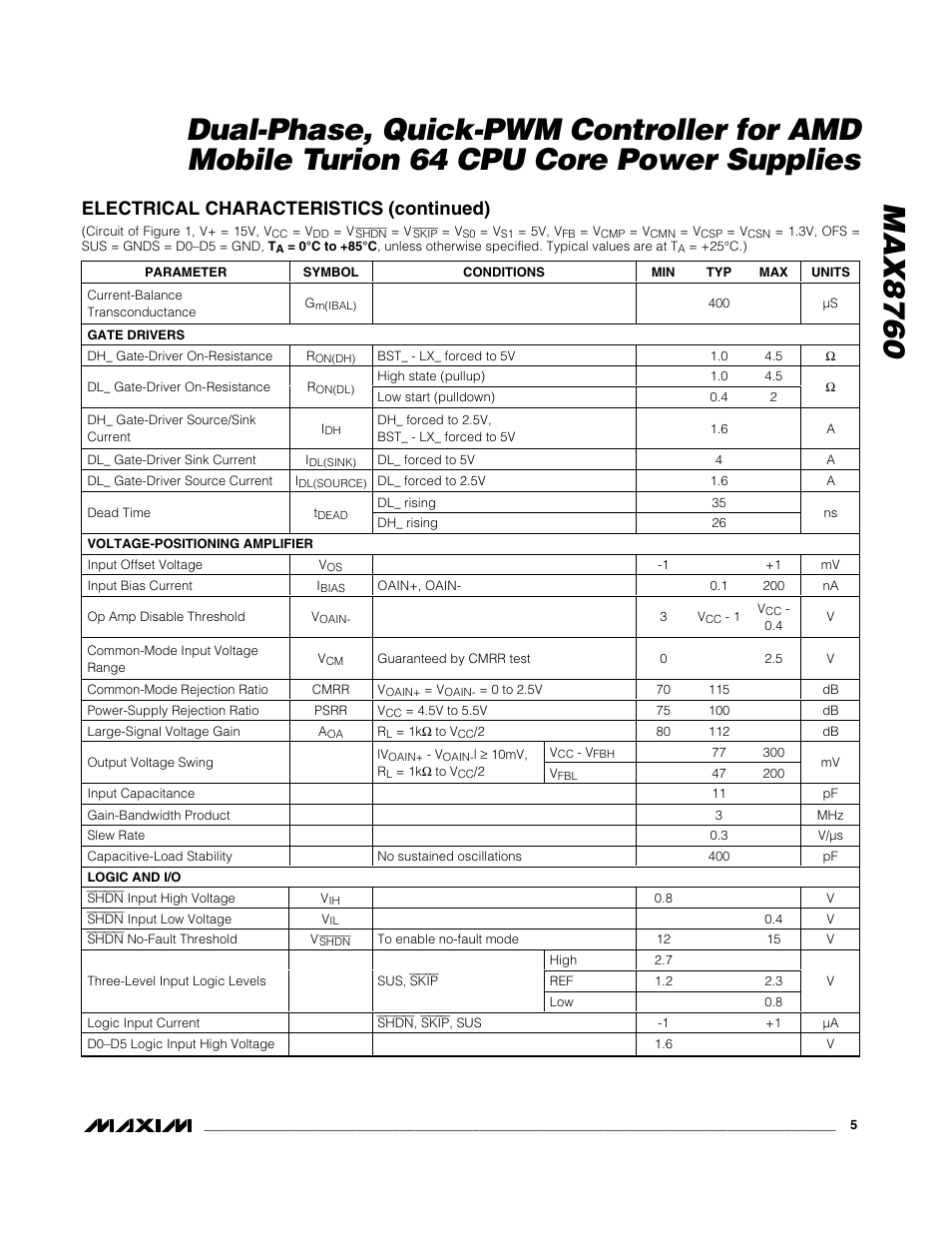 Electrical characteristics (continued) | Rainbow Electronics MAX8760 User Manual | Page 5 / 39