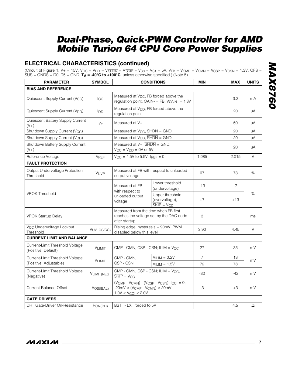 Electrical characteristics (continued) | Rainbow Electronics MAX8760 User Manual | Page 7 / 39