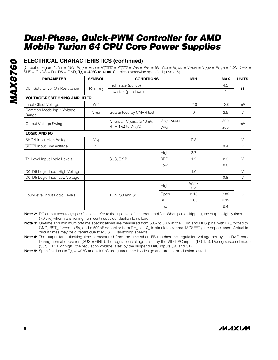 Electrical characteristics (continued) | Rainbow Electronics MAX8760 User Manual | Page 8 / 39