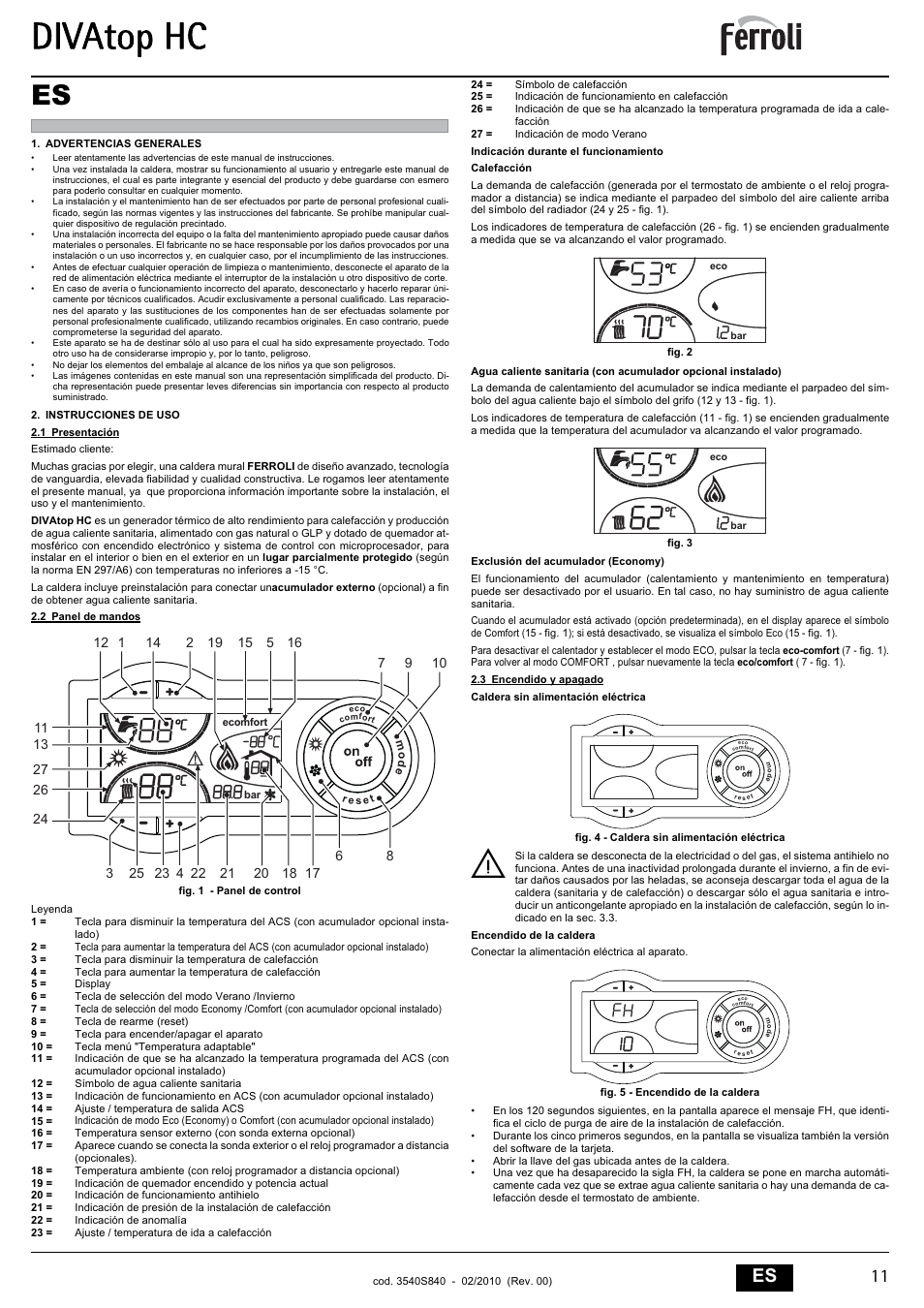 Divatop hc, 11 es | FERROLI Divatop H C User Manual | Page 11 / 72