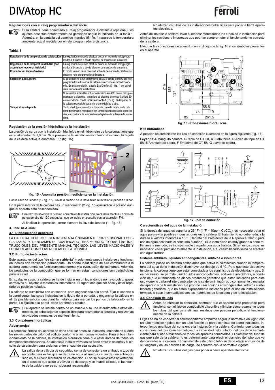 Divatop hc, 13 es | FERROLI Divatop H C User Manual | Page 13 / 72