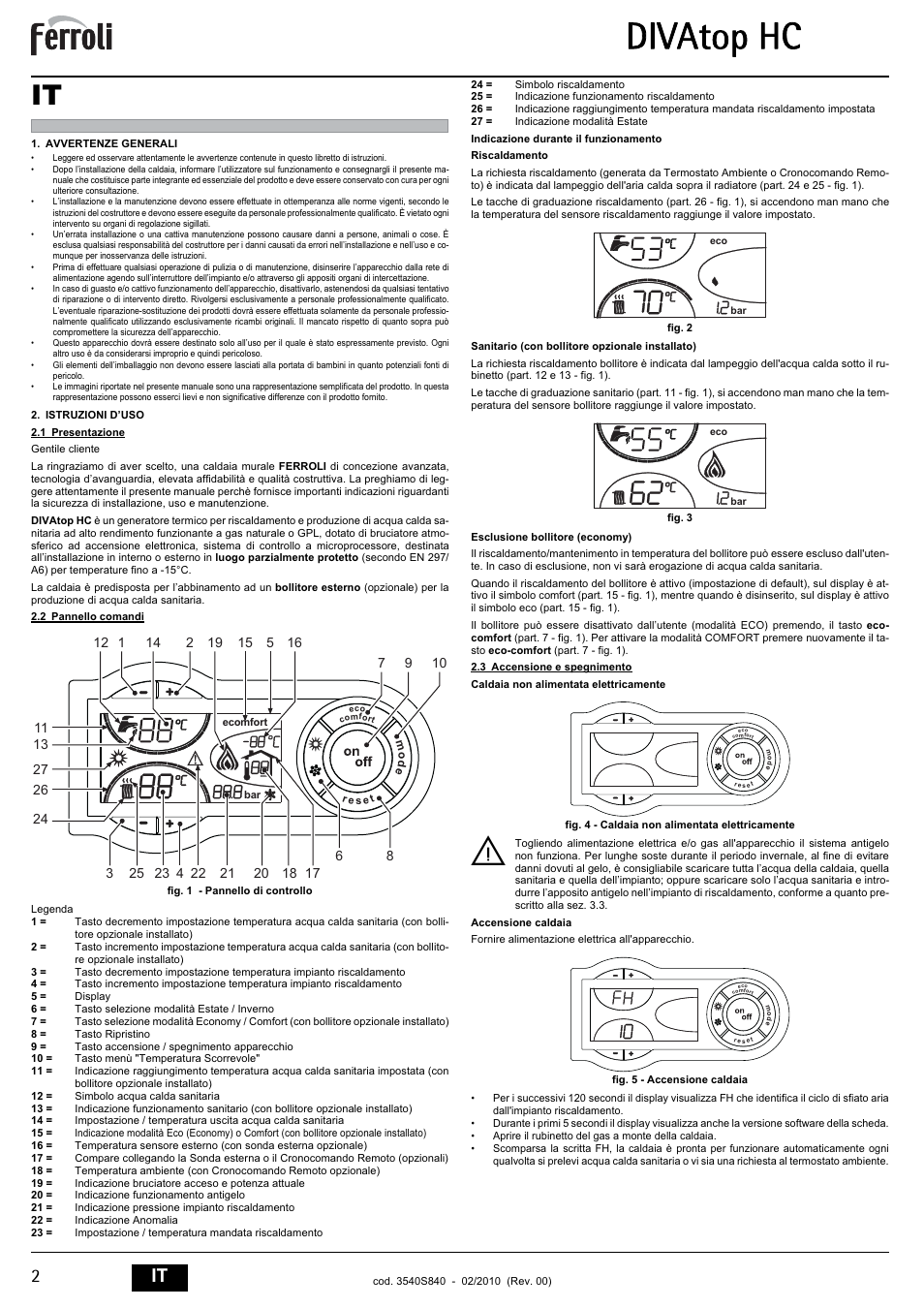 Divatop hc | FERROLI Divatop H C User Manual | Page 2 / 72