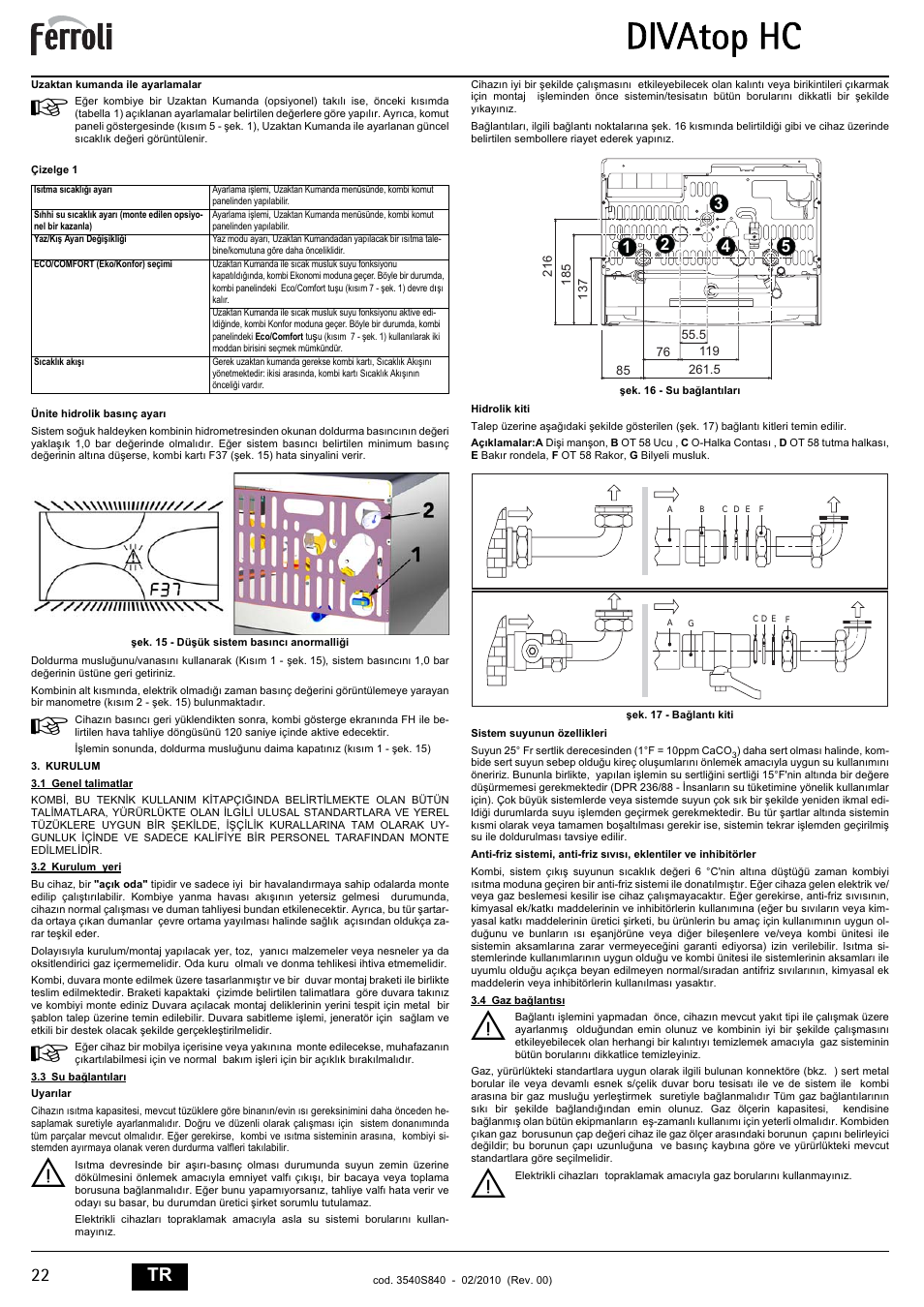 Divatop hc, 22 tr | FERROLI Divatop H C User Manual | Page 22 / 72