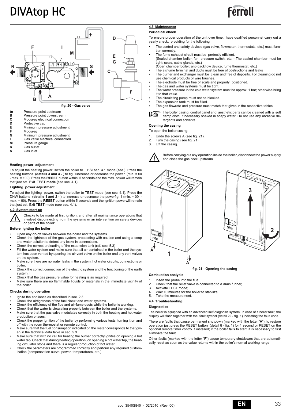 Divatop hc, 33 en | FERROLI Divatop H C User Manual | Page 33 / 72