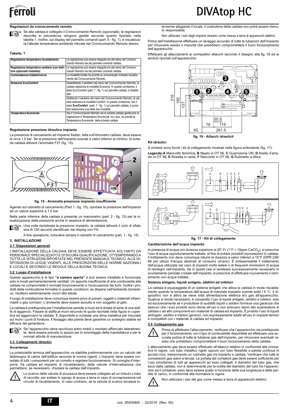 Divatop hc | FERROLI Divatop H C User Manual | Page 4 / 72