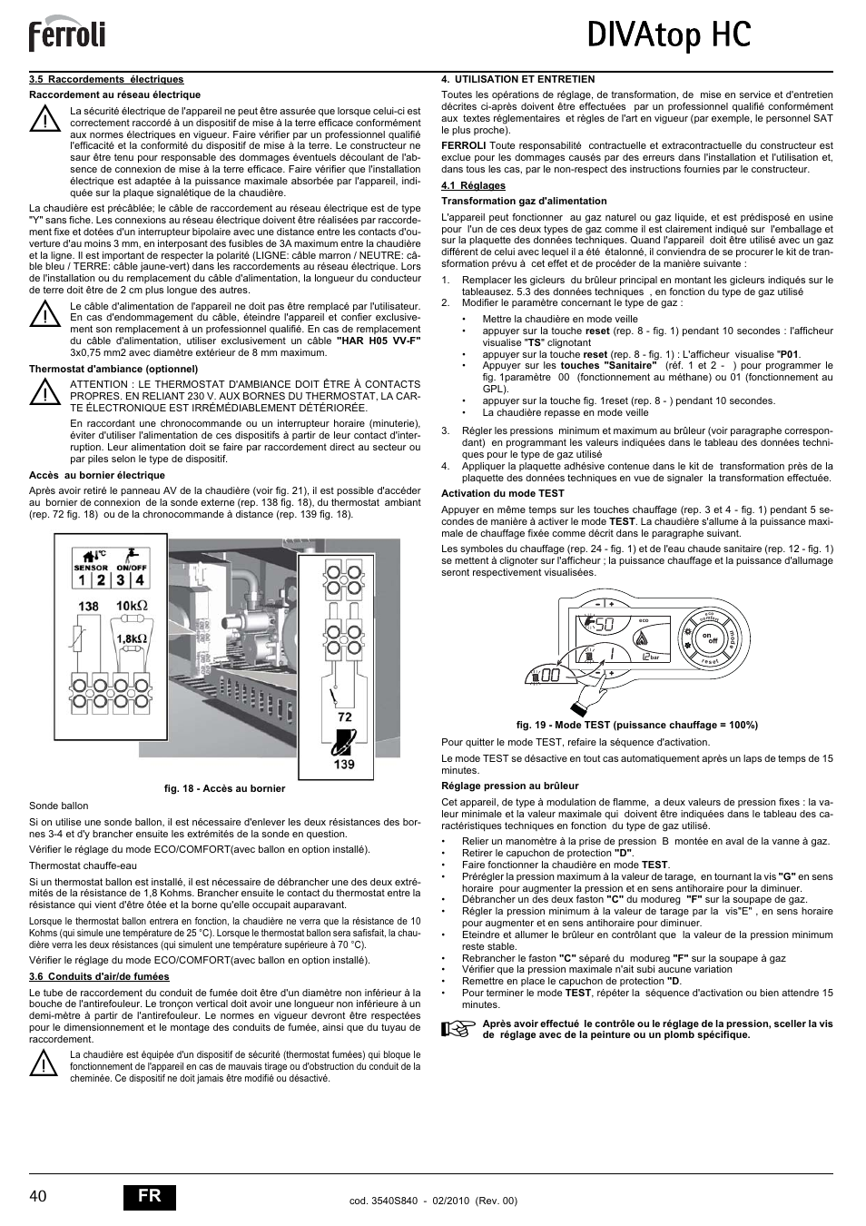 Divatop hc, 40 fr | FERROLI Divatop H C User Manual | Page 40 / 72