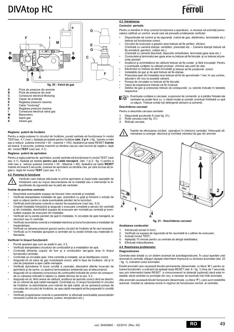 Divatop hc, 49 ro | FERROLI Divatop H C User Manual | Page 49 / 72