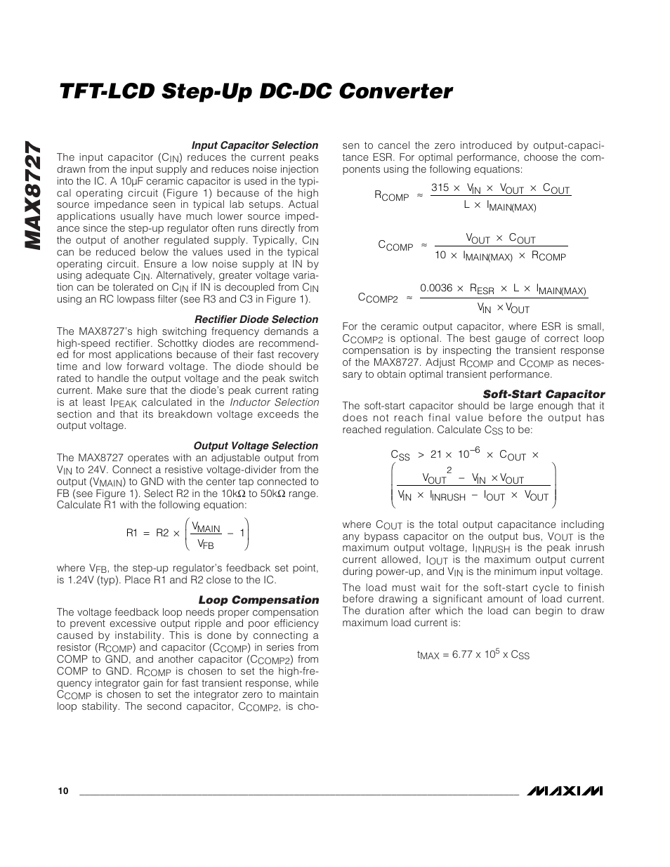Max8727, Tft-lcd step-up dc-dc converter | Rainbow Electronics MAX8727 User Manual | Page 10 / 13