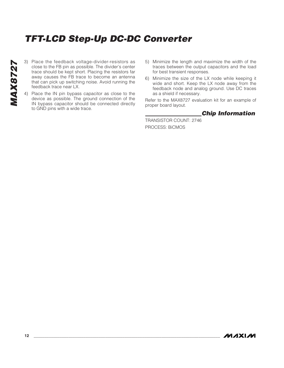 Max8727, Tft-lcd step-up dc-dc converter | Rainbow Electronics MAX8727 User Manual | Page 12 / 13