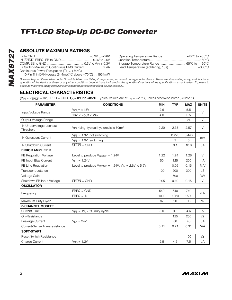 Max8727 tft-lcd step-up dc-dc converter | Rainbow Electronics MAX8727 User Manual | Page 2 / 13
