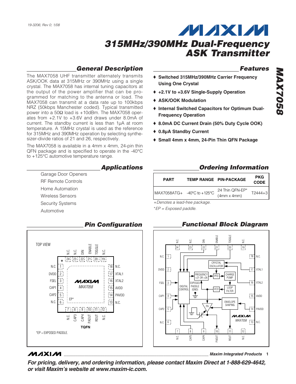 Rainbow Electronics MAX7058 User Manual | 14 pages