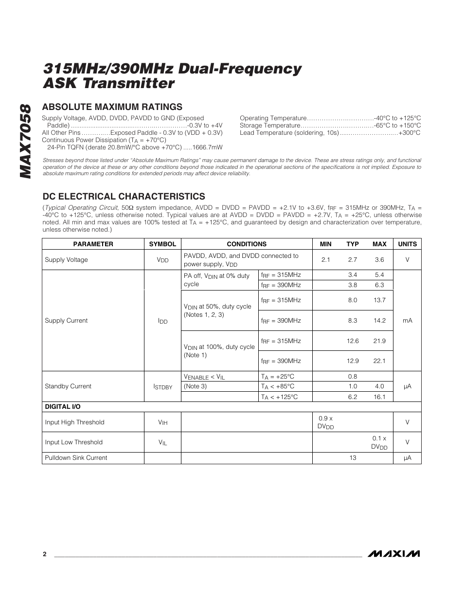 Rainbow Electronics MAX7058 User Manual | Page 2 / 14