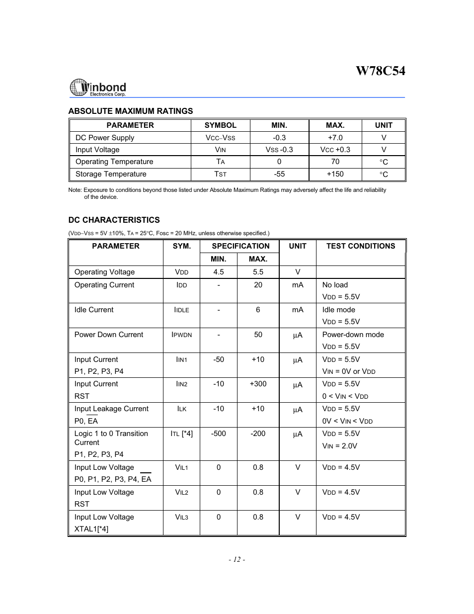 W78c54 | Rainbow Electronics W78C54 User Manual | Page 12 / 16
