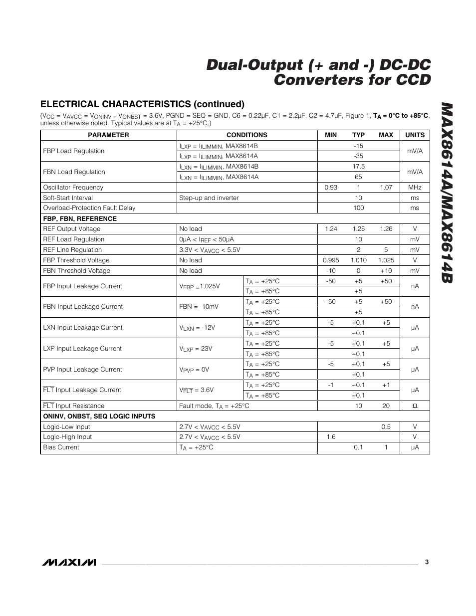 Electrical characteristics (continued) | Rainbow Electronics MAX8614B User Manual | Page 3 / 15