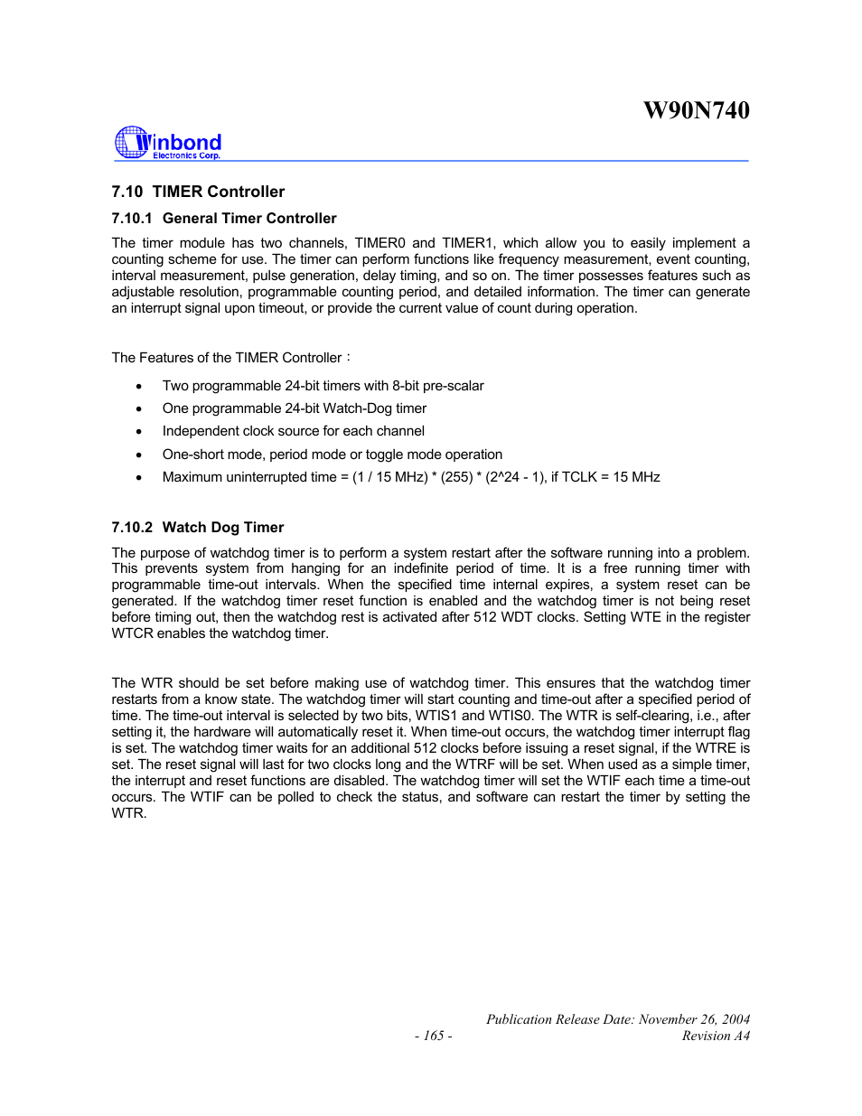 Rainbow Electronics W90N740 User Manual | Page 169 / 219