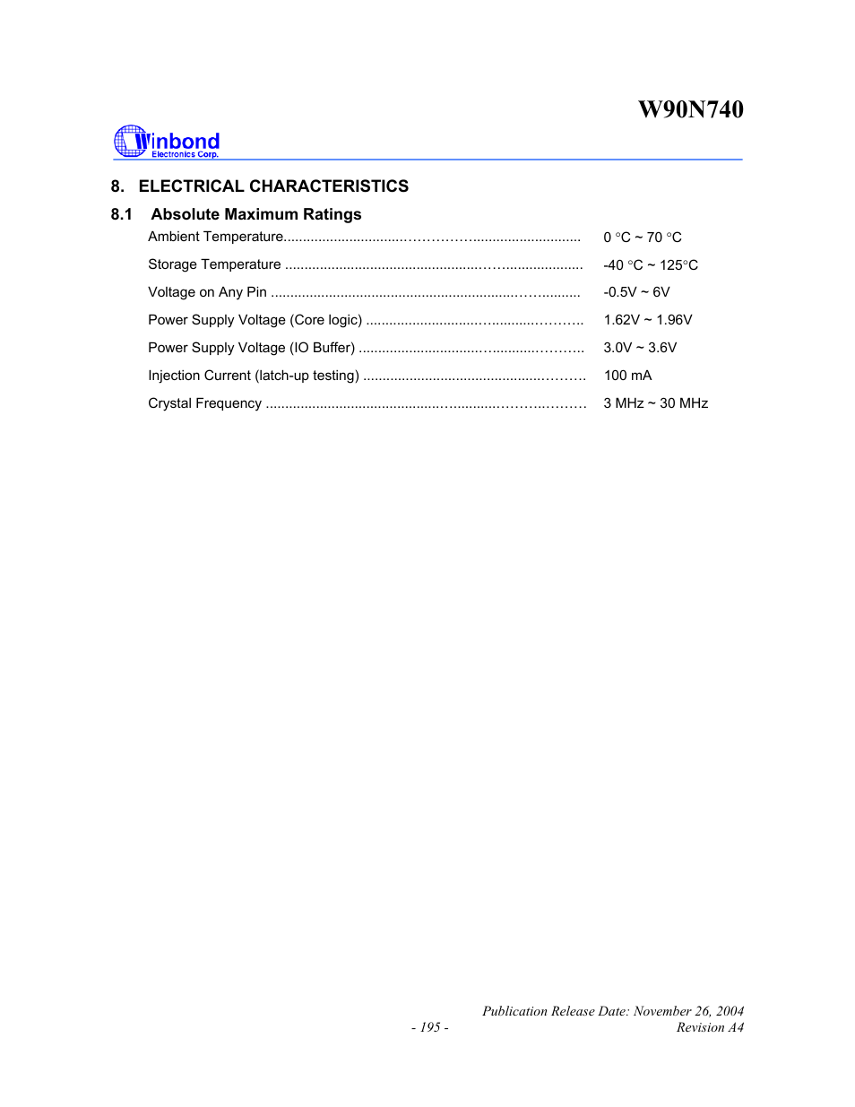 Rainbow Electronics W90N740 User Manual | Page 199 / 219