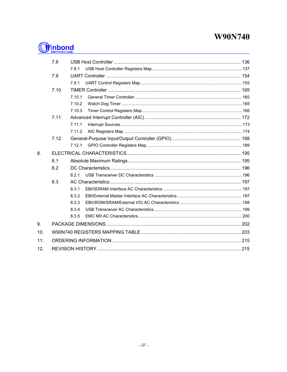 Rainbow Electronics W90N740 User Manual | Page 4 / 219