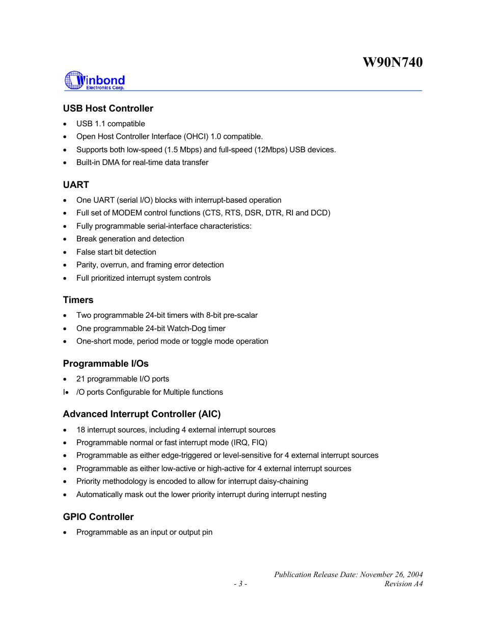 Rainbow Electronics W90N740 User Manual | Page 7 / 219