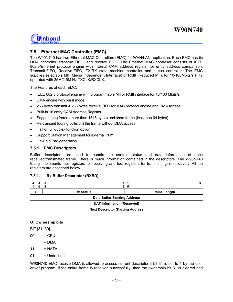 Rainbow Electronics W90N740 User Manual | Page 72 / 219