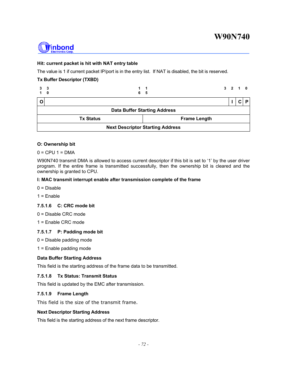 Rainbow Electronics W90N740 User Manual | Page 76 / 219