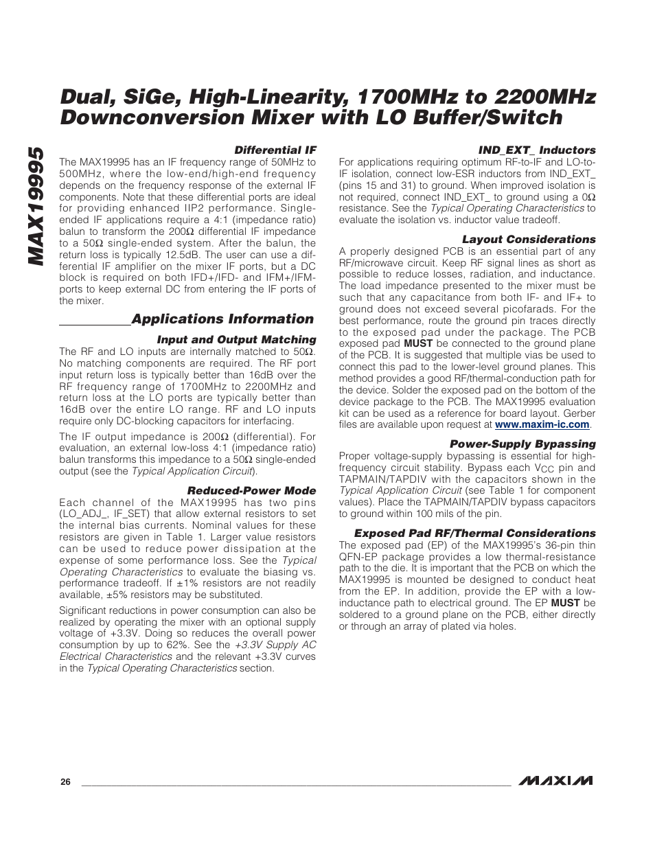 Applications information | Rainbow Electronics MAX19995 User Manual | Page 26 / 29