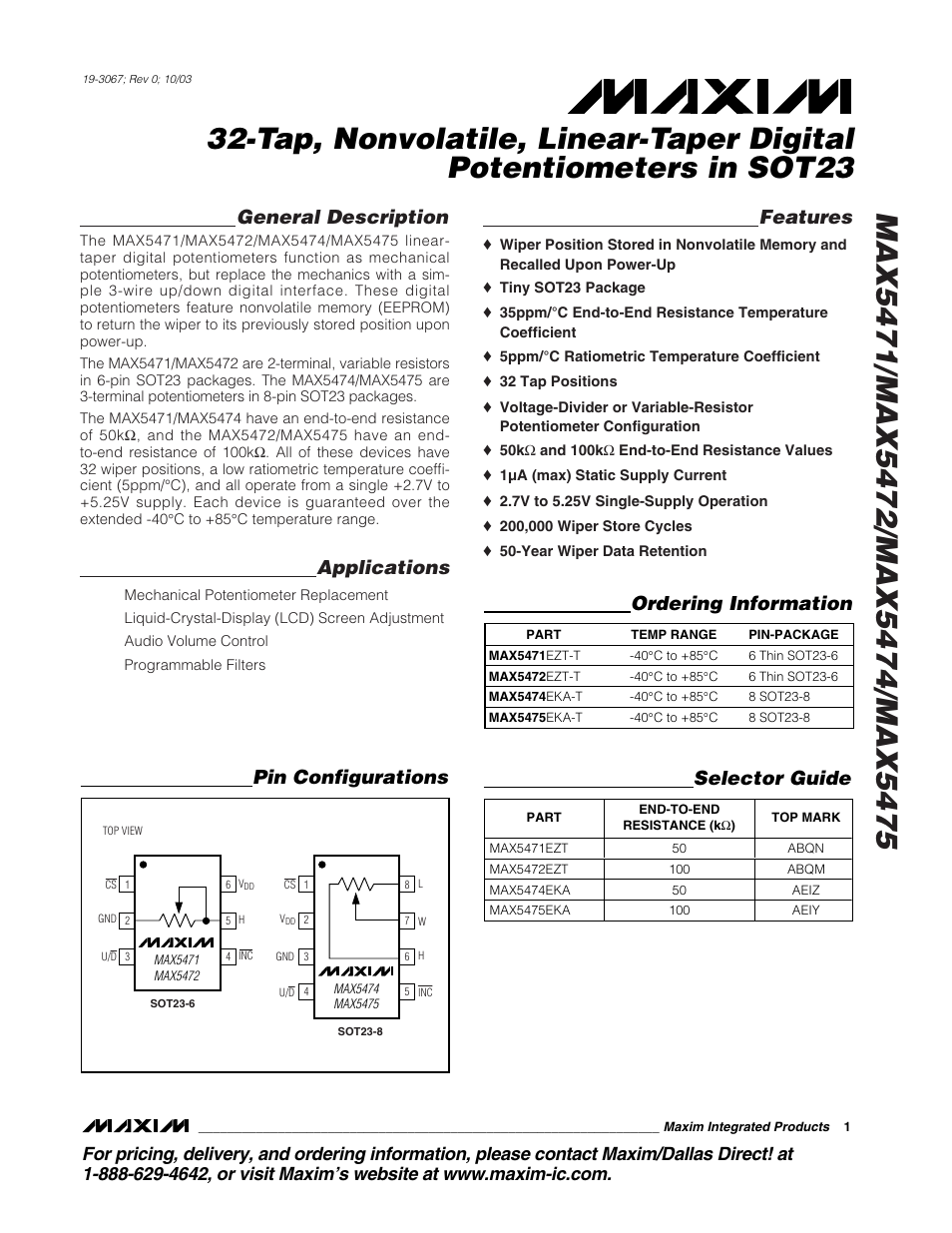 Rainbow Electronics MAX5475 User Manual | 12 pages