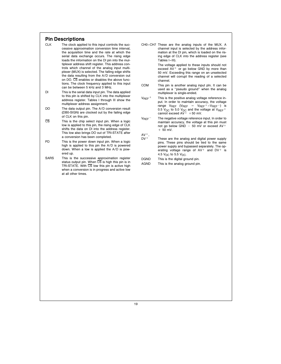 Pin descriptions | Rainbow Electronics ADC10738 User Manual | Page 19 / 30