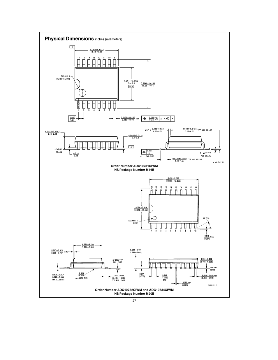 Physical dimensions | Rainbow Electronics ADC10738 User Manual | Page 27 / 30