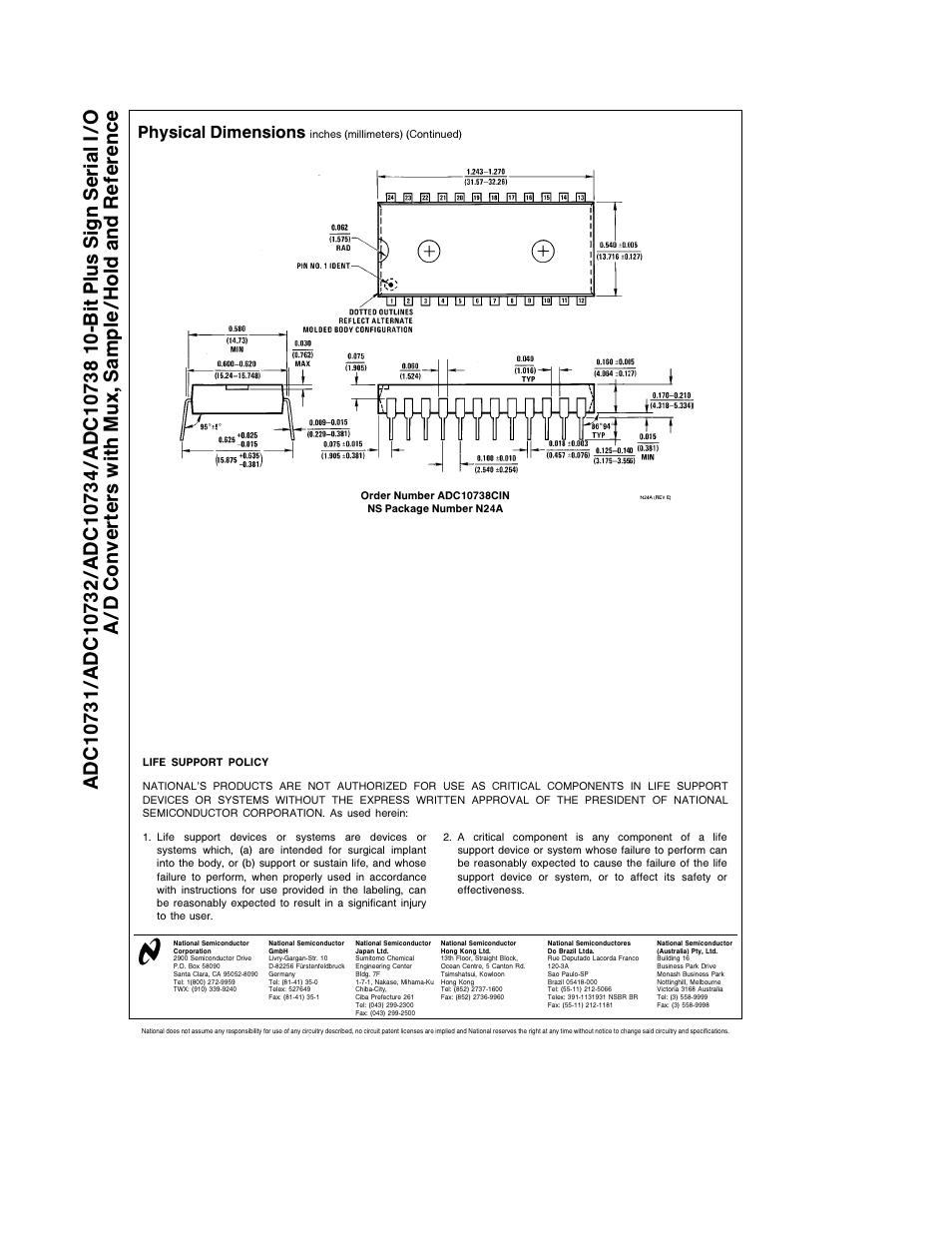 Physical dimensions | Rainbow Electronics ADC10738 User Manual | Page 30 / 30
