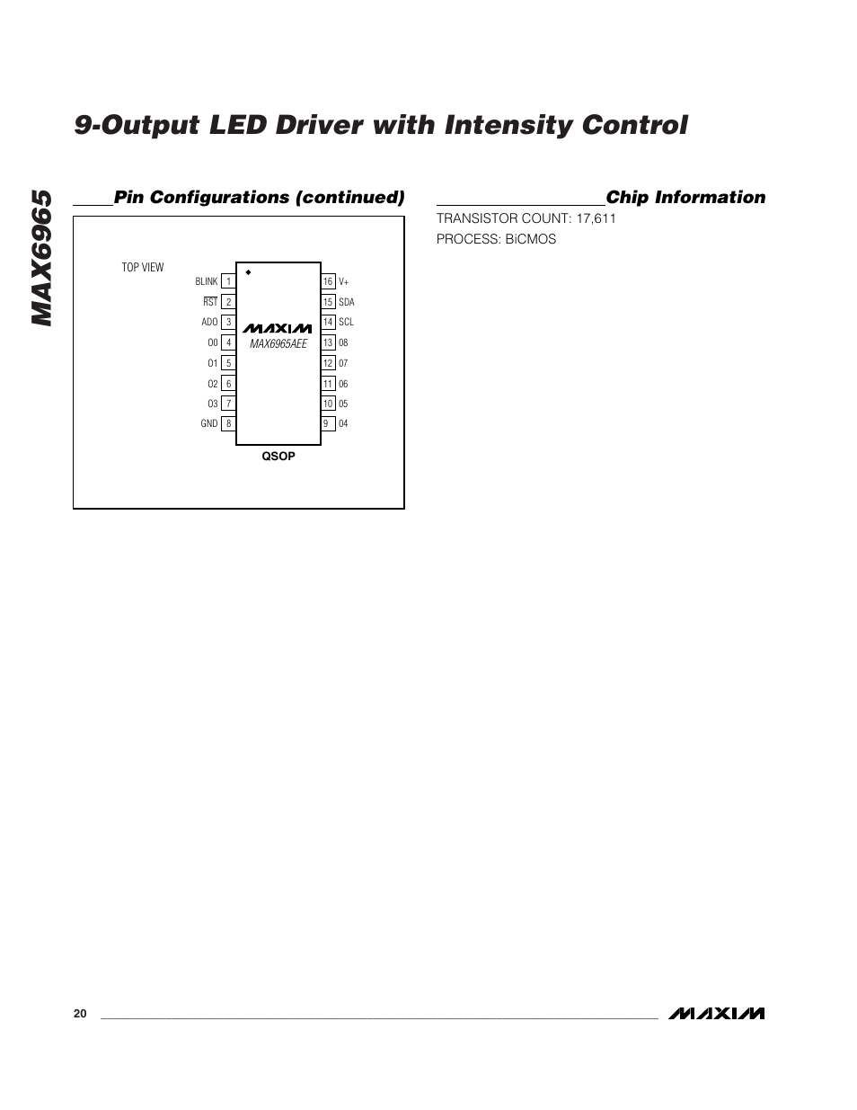 Pin configurations (continued) chip information | Rainbow Electronics MAX6965 User Manual | Page 20 / 23