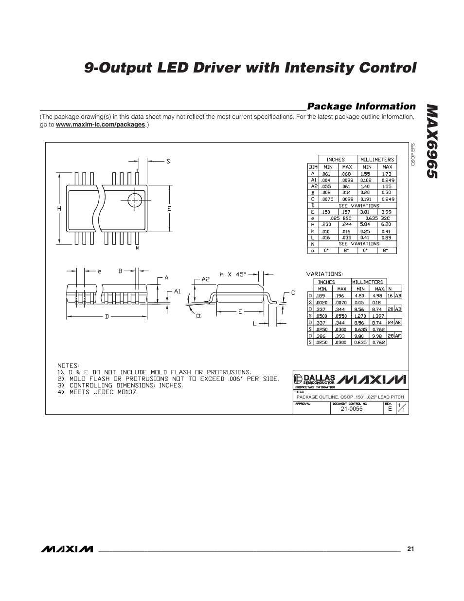 Package information | Rainbow Electronics MAX6965 User Manual | Page 21 / 23