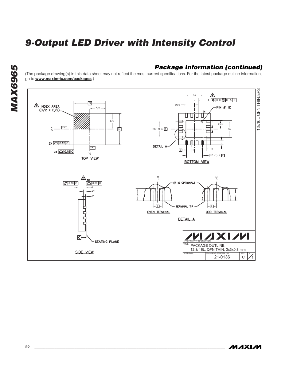 Package information (continued), 12x16l qfn thin.eps | Rainbow Electronics MAX6965 User Manual | Page 22 / 23