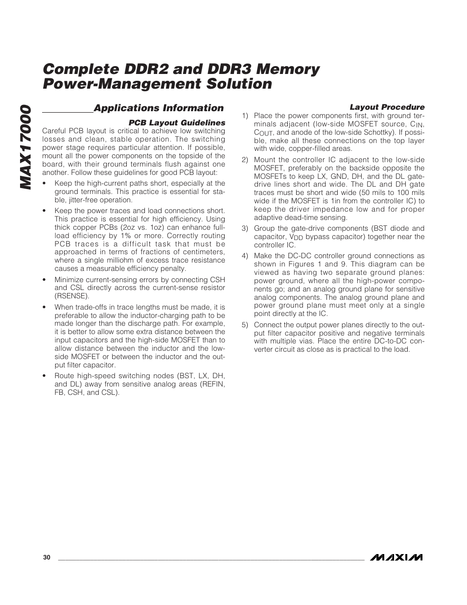Applications information | Rainbow Electronics MAX17000 User Manual | Page 30 / 31