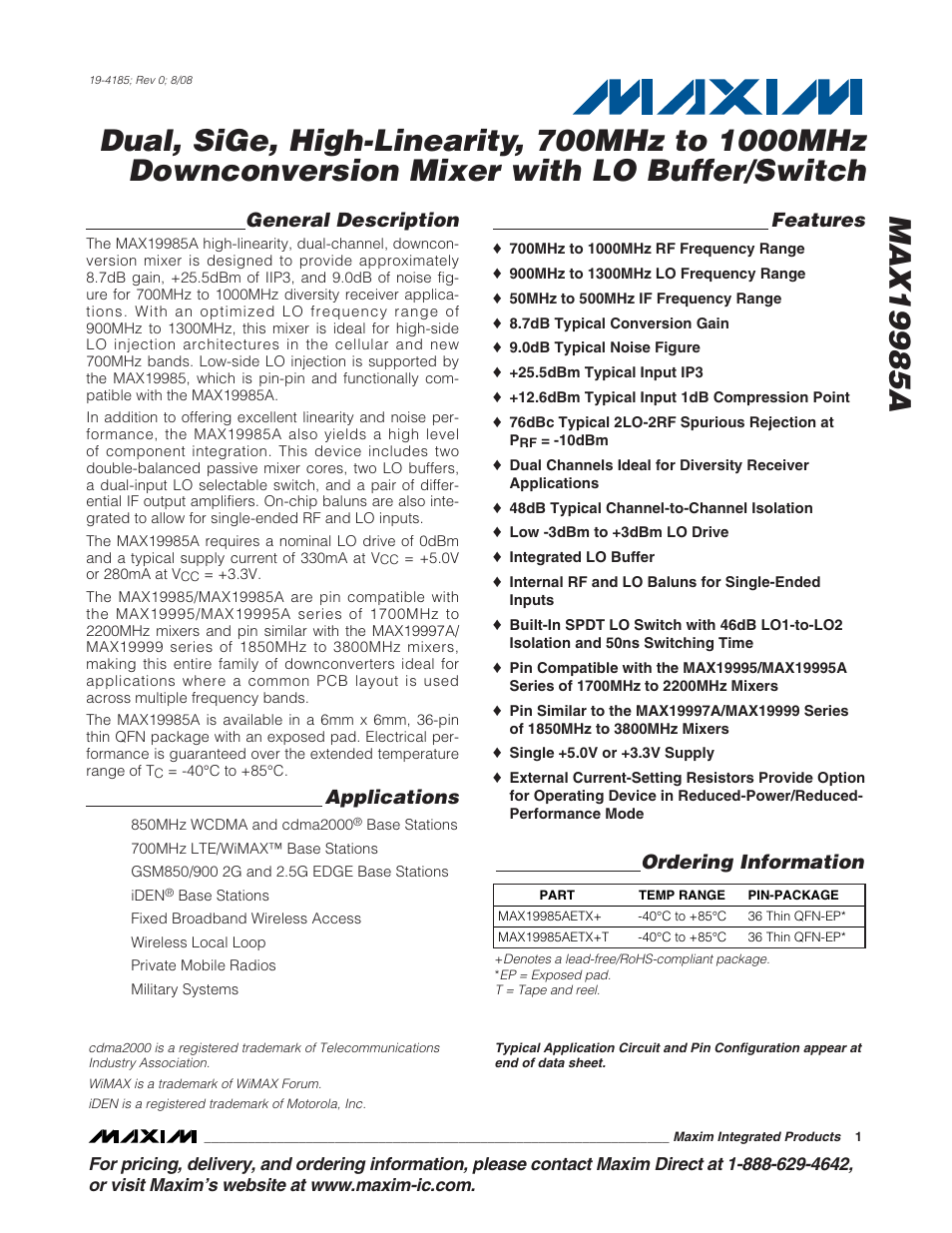 Rainbow Electronics MAX19985A User Manual | 23 pages