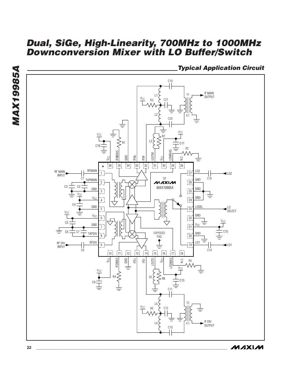 Typical application circuit | Rainbow Electronics MAX19985A User Manual | Page 22 / 23