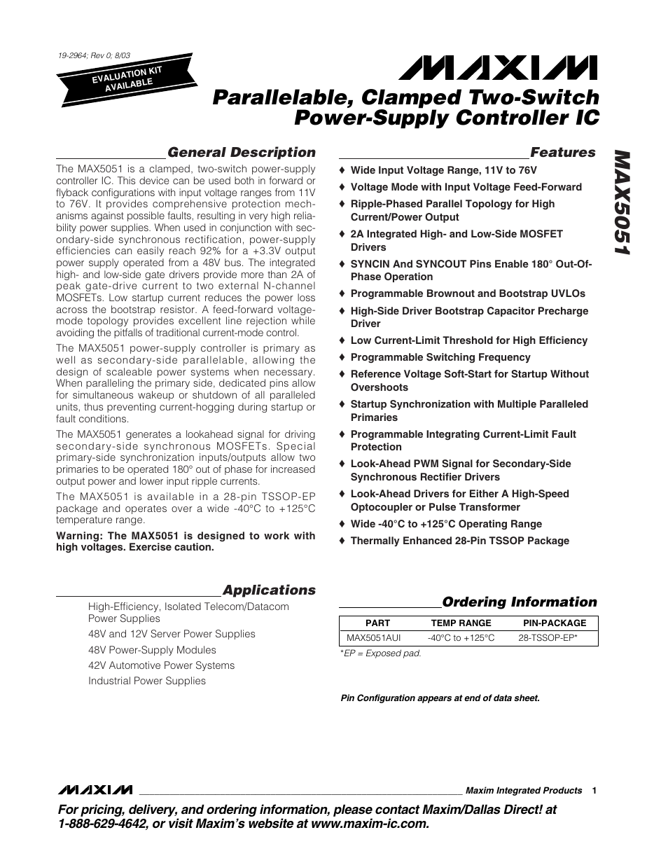 Rainbow Electronics MAX5051 User Manual | 21 pages