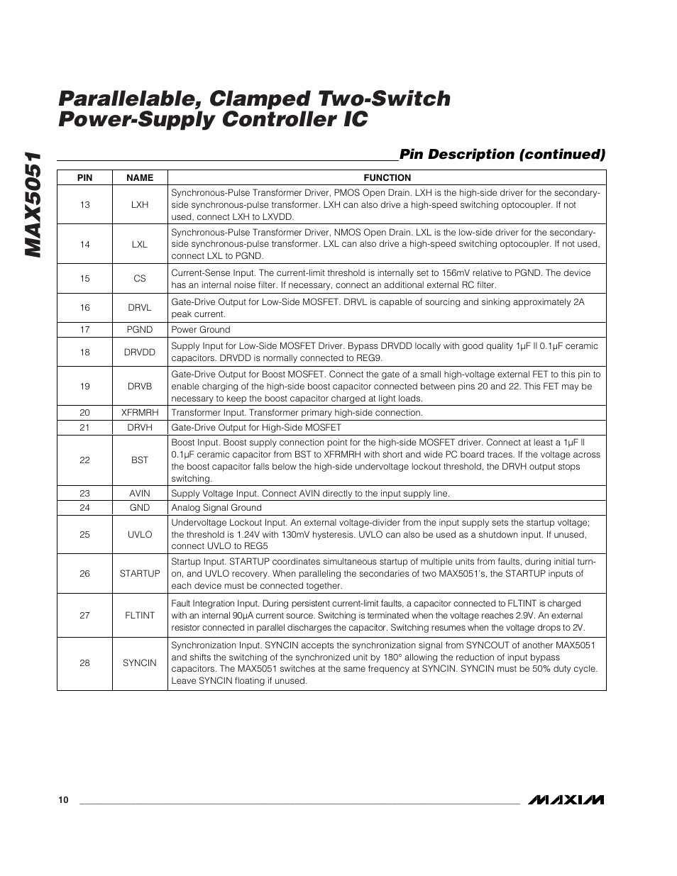 Pin description (continued) | Rainbow Electronics MAX5051 User Manual | Page 10 / 21